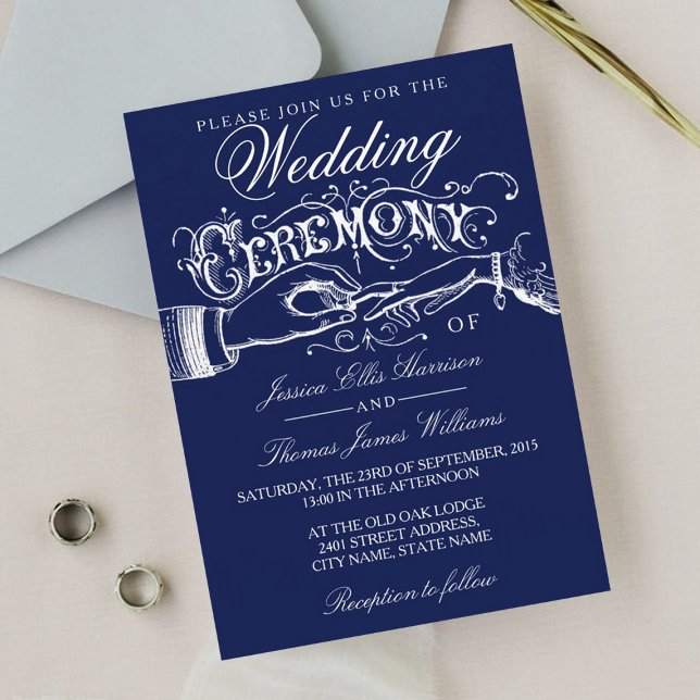 Elegant Navy & White Wedding Ceremony Invitations (Creator Uploaded)