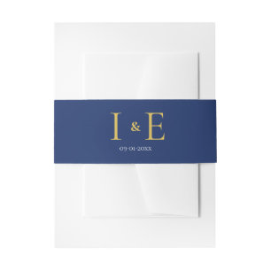 Elegant Navy Yellow Gold Wedding Invitation Suite Belly Band