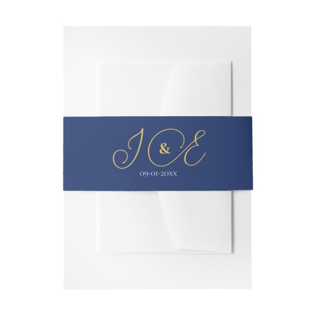 Elegant Navy Yellow Gold Wedding Invitation Suite Invitation Belly Band (Front Example)