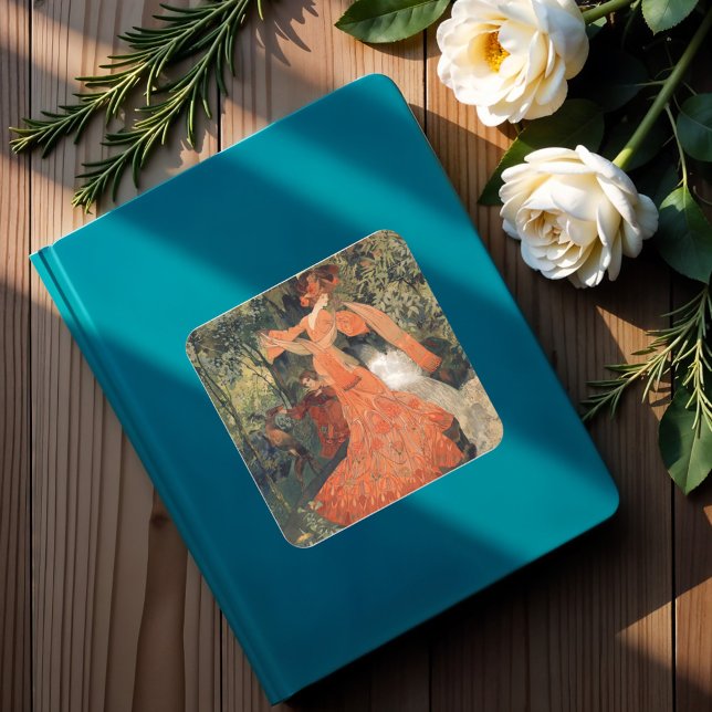 Elegant near a Spring, Vintage Square Sticker (Creator Uploaded)