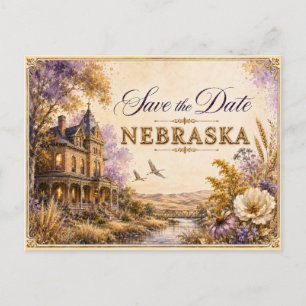 Elegant Nebraska Save the Date Wedding Invitation Postcard