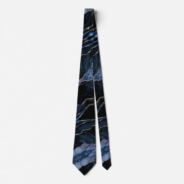 Elegant Neck Tie Agate Navy Blue Gold Glitter (Front)