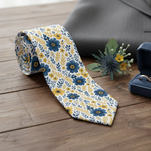 Elegant Neck Tie With Mediterranean Floral Art