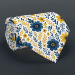 Elegant Neck Tie With Mediterranean Floral Art<br><div class="desc">This elegantly arranged classic Mediterranean botanical flower design showcases a vibrant pattern of yellow and dark blue flowers and leaves on a crips white background. Its unique and stylish appearance makes it perfect for the professional and sophisticated businessman,  blending both fashion and trendiness seamlessly.</div>