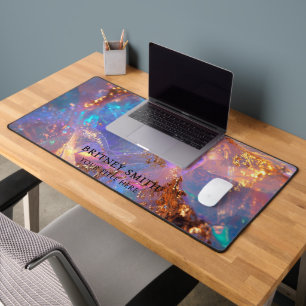 Elegant neon colors gemstone opal iridescent desk mat