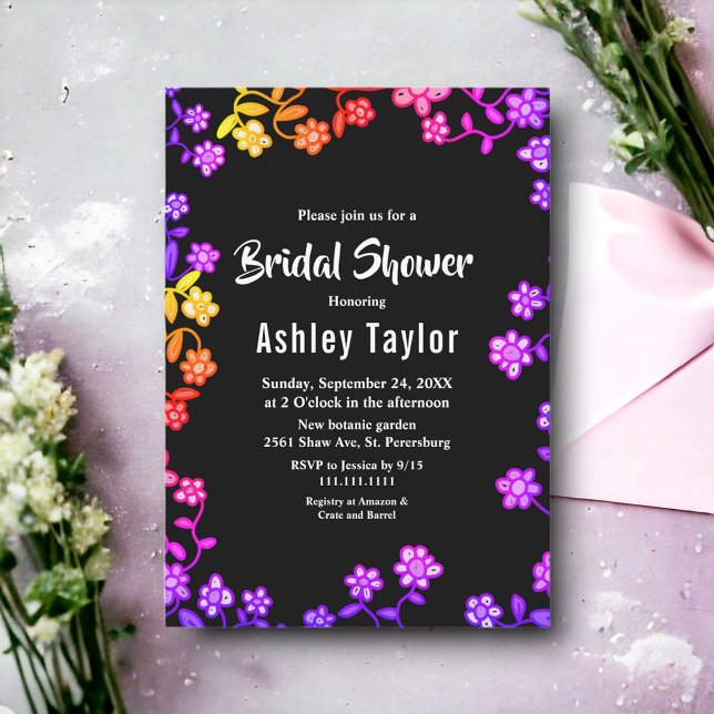 Elegant Neon Colours Roses Floral Bridal Shower Invitation (Creator Uploaded)