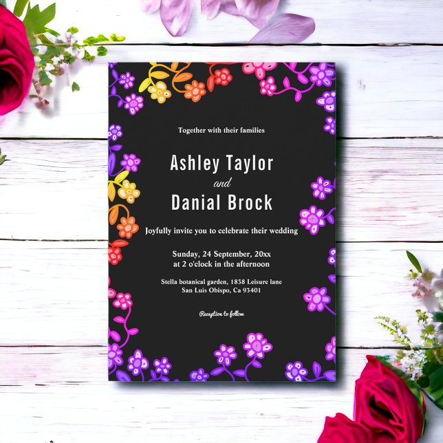 Elegant Neon Colours Roses Modern Floral Wedding Invitation (Creator Uploaded)