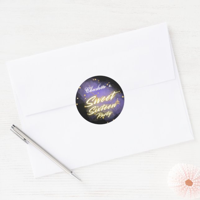 Elegant neon gold Black retro Sweet 16th Birthday  Classic Round Sticker (Envelope)