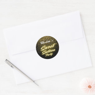 Elegant neon Gold Black retro Sweet 16th Birthday  Classic Round Sticker