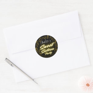 Elegant neon gold Black retro Sweet 16th Birthday  Classic Round Sticker