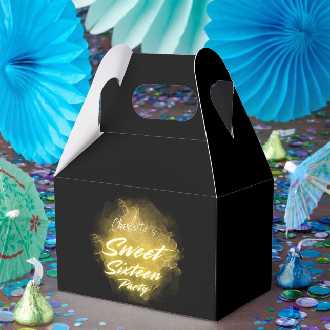 Elegant neon gold Black retro Sweet 16th Birthday  Favour Box (Party)