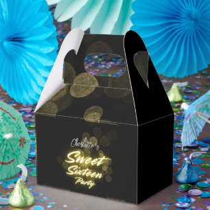 Elegant neon gold Black retro Sweet 16th Birthday Favour Box