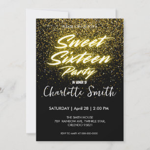 Elegant neon Gold Black retro Sweet 16th Birthday Thank You Card