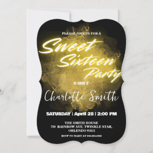 Elegant neon gold pink marble Sweet 16th Birthday Invitation