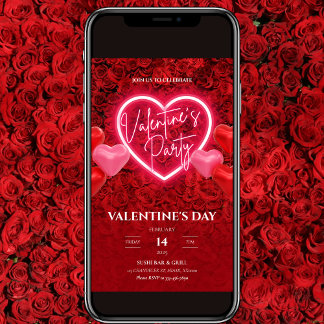 Elegant Neon Heart Valentine's Party Invitation
