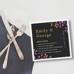 Elegant Neon Lights Roses Black Floral Wedding Napkin