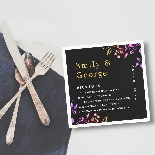 Elegant Neon Lights Roses Black Floral Wedding Napkin (Creator Uploaded)