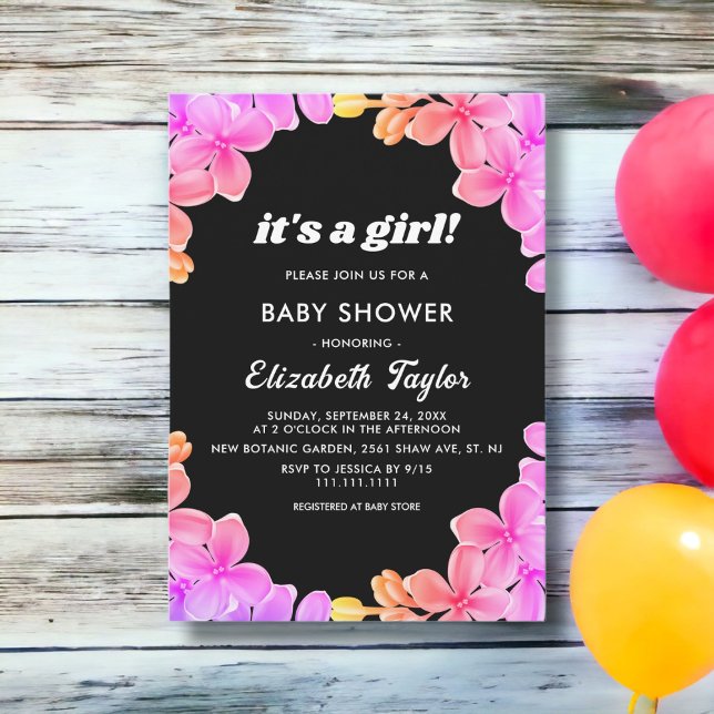 Elegant Neon Lights Roses Floral Girl Baby Shower Invitation (Creator Uploaded)