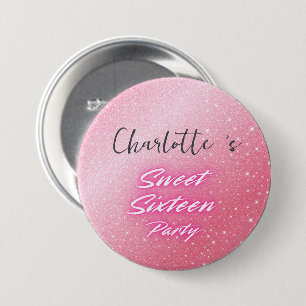 Elegant neon Pink Black retro Sweet 16th Birthday  7.5 Cm Round Badge
