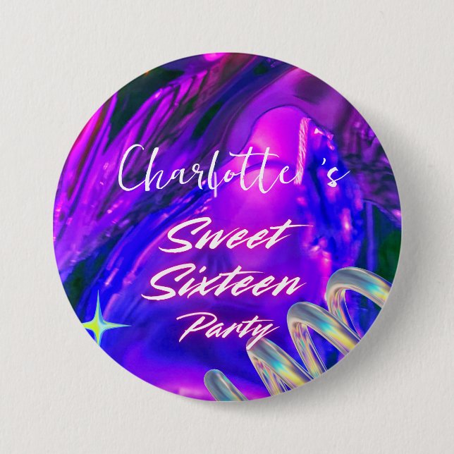 Elegant neon Pink Black retro Sweet 16th Birthday 7.5 Cm Round Badge (Front)
