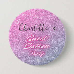 Elegant neon Pink Black retro Sweet 16th Birthday 7.5 Cm Round Badge