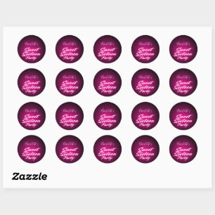 Elegant neon Pink Black Retro Sweet 16th Birthday Classic Round Sticker