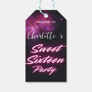 Elegant neon Pink Black retro Sweet 16th Birthday Gift Tags