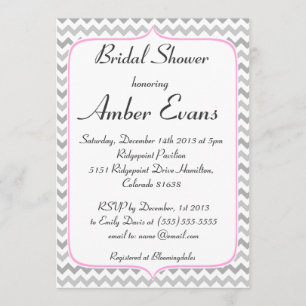 Elegant Neon Pink & Grey Chevron Bridal Shower Invitation