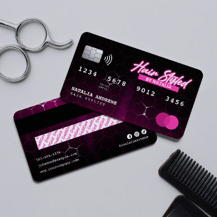 Elegant Neon Pink Hair Stylist Credit Card Style