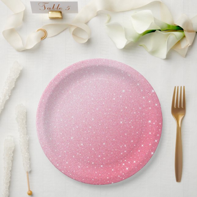 Elegant neon pink retro black Sweet 16th Birthday  Paper Plate (Wedding)