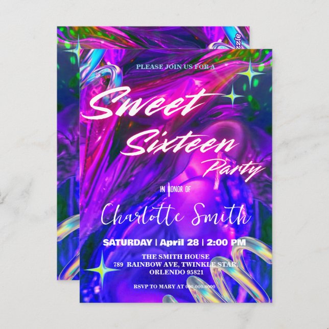 Elegant neon pink retro black Sweet 16th Birthday  Postcard (Front/Back)