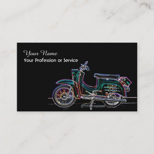 Elegant Neon Pop-Art Retro-motorcycle Business Card (Front)