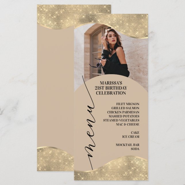 Elegant Neutral and Champagne Gold Menu  (Front/Back)