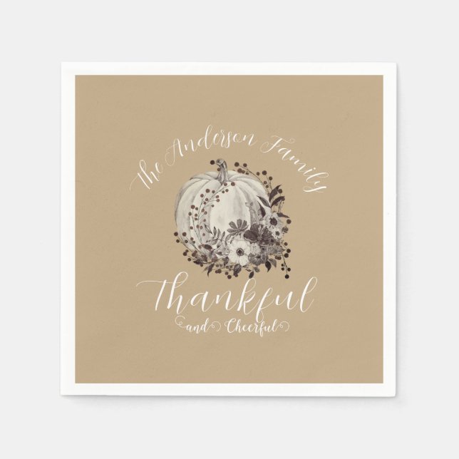 Elegant Neutral Autumn ‘Thankful And Cheerful’  Napkin (Front)
