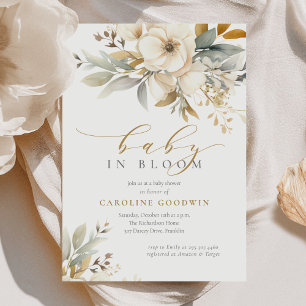 Elegant Neutral Baby In Bloom Baby Shower Invitation