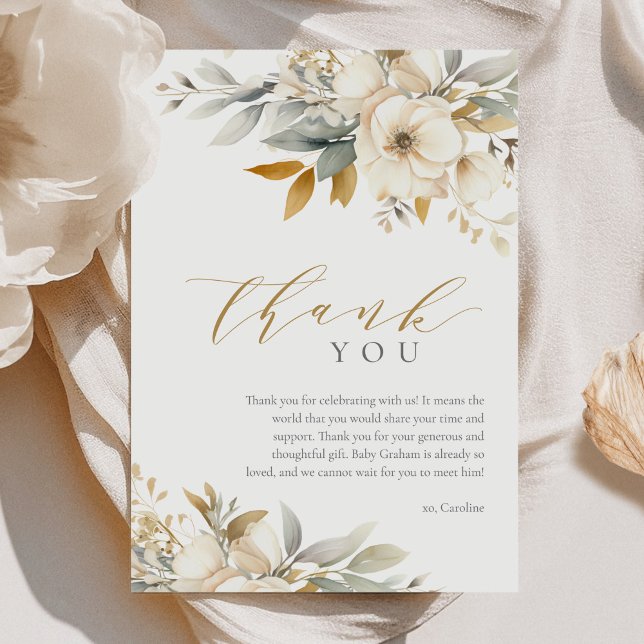 Elegant Neutral Baby In Bloom Baby Shower Thank You Card (Creator Uploaded)