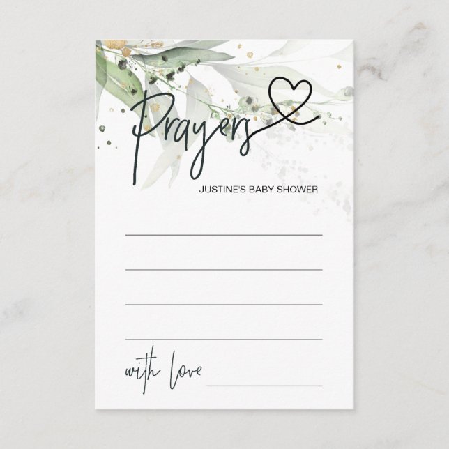 Elegant Neutral Baby Shower Game Prayer Card Heart (Front)