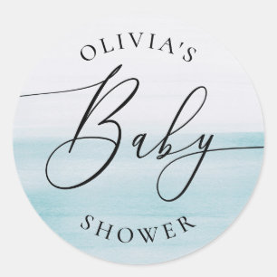 Elegant Neutral Baby Shower   Soft Blue Watercolor Classic Round Sticker