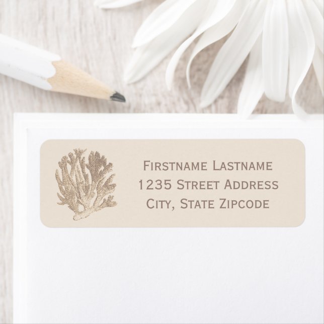 Elegant Neutral Beige Ocean Coral Return Address (Insitu)
