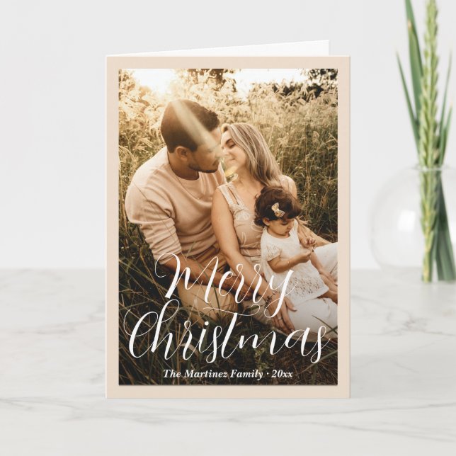 Elegant Neutral Beige Photo Modern Christmas Holiday Card (Front)