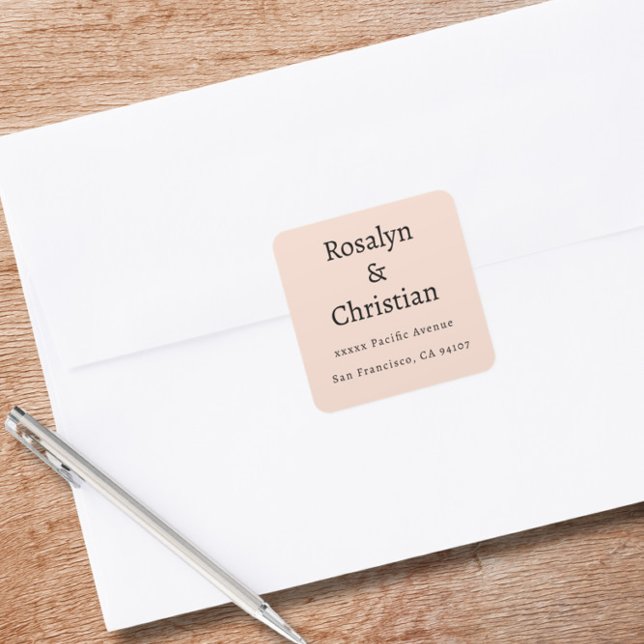 Elegant Neutral Beige Wedding Return Address Square Sticker (Creator Uploaded)