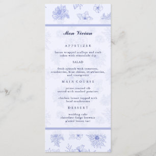 Elegant Neutral Blue Flowers Guest Name Dinner Menu