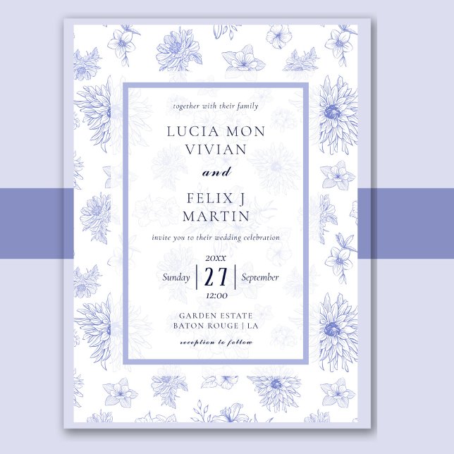 Elegant Neutral Blue Shadow floral Pattern Invitation (Creator Uploaded)