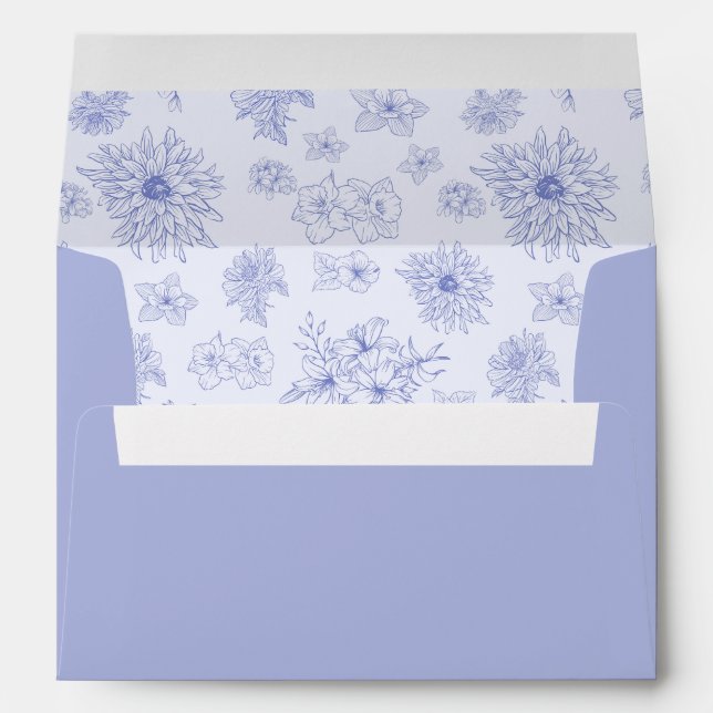 Elegant Neutral Blue Shadow floral Wedding Envelope (Back (Bottom))