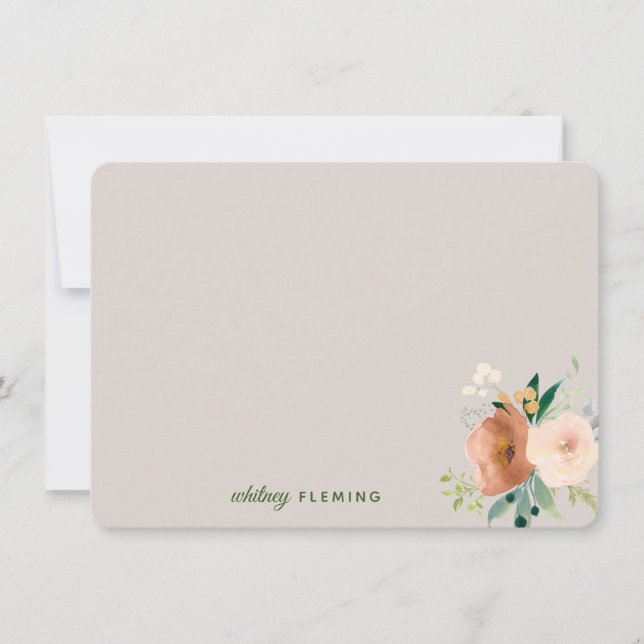Elegant Neutral Boho Watercolor Floral Personal No Card (Front)