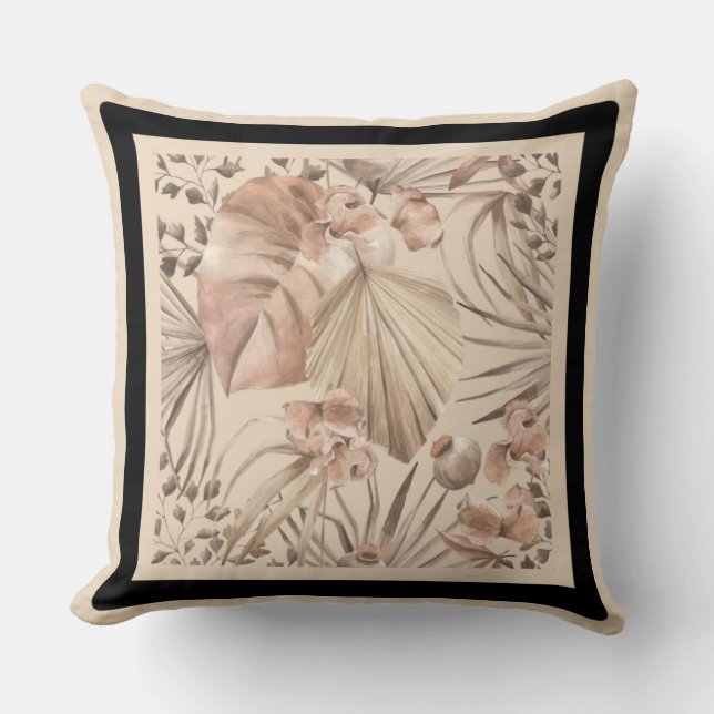 Elegant Neutral Botanical Art Print Cushion (Front)