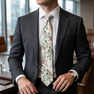 Elegant Neutral Botanical Boho Pampas Tie