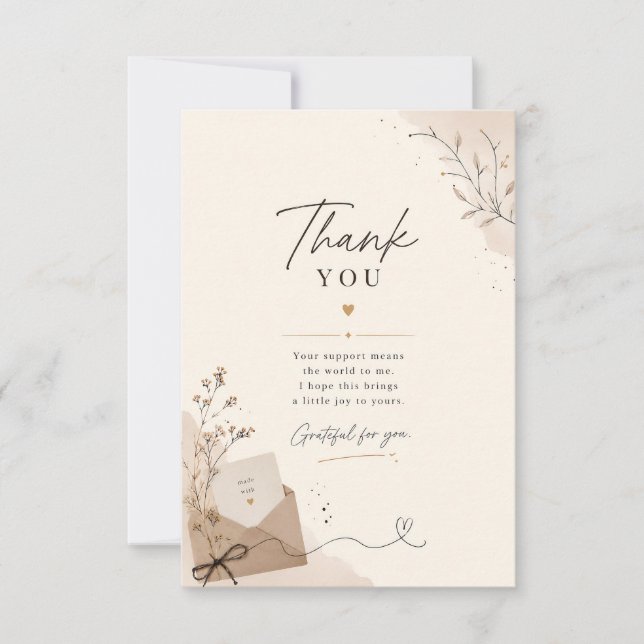 Elegant Neutral Botanical Thank You Card (Front)