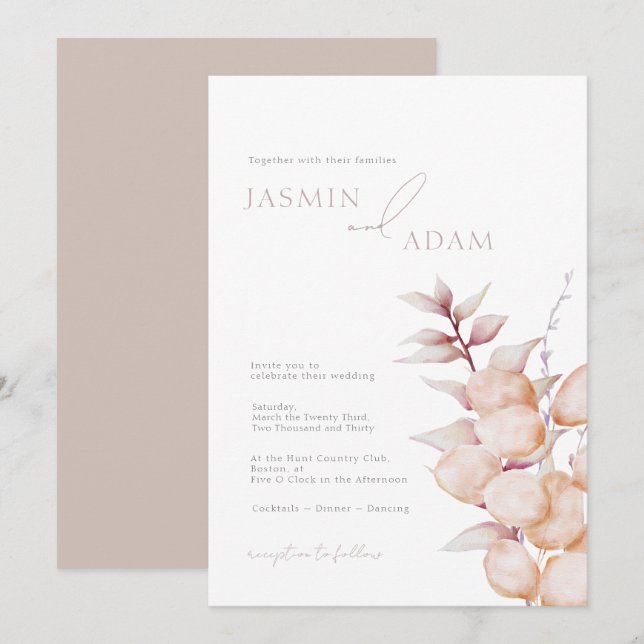 Elegant Neutral Botanical Wedding Invitation (Front/Back)