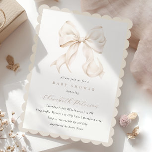 Elegant Neutral Bow Baby Shower Invitation